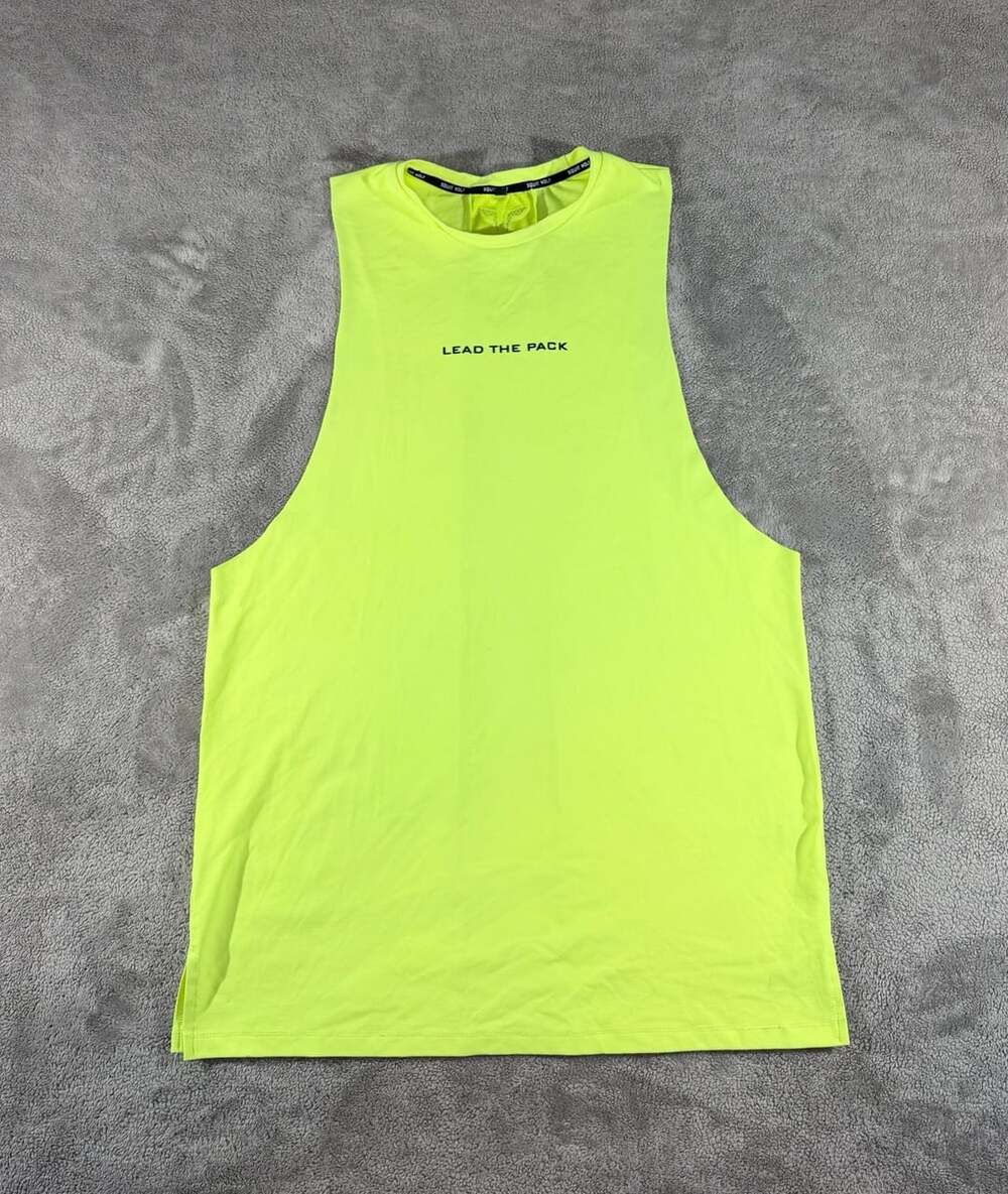 Squat Wolf Men's Lead The Pack Stringer Neon Yellow Athletic Gym Tank Top Size L